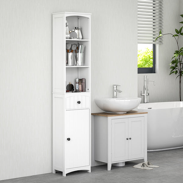 Badezimmerschrank mit Regalen und Schublade MDF weiss