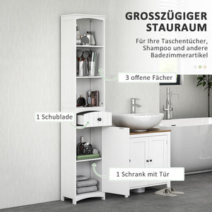 Badezimmerschrank mit Regalen und Schublade MDF weiss