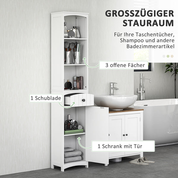 Badezimmerschrank mit Regalen und Schublade MDF weiss