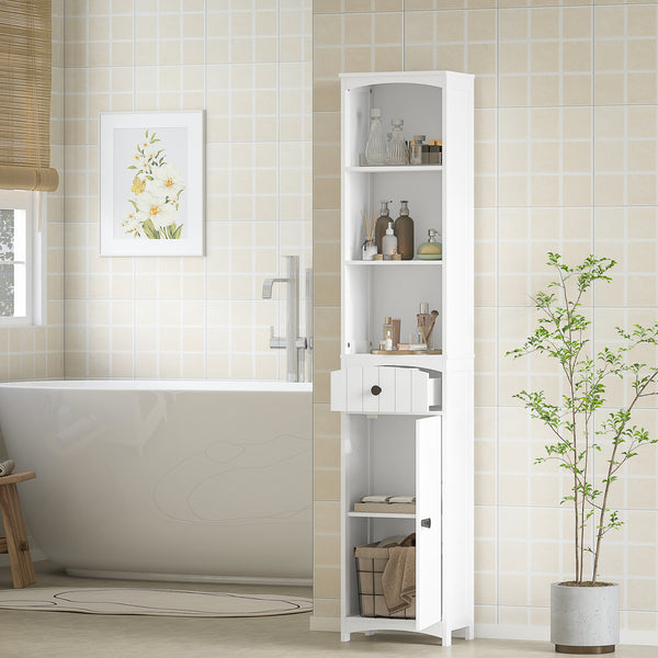 Badezimmerschrank mit Regalen und Schublade MDF weiss