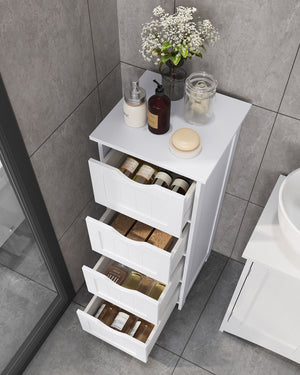 Meuble de salle de bain à 4 tiroirs, blanc