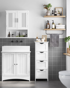 Meuble de salle de bain à 4 tiroirs, blanc