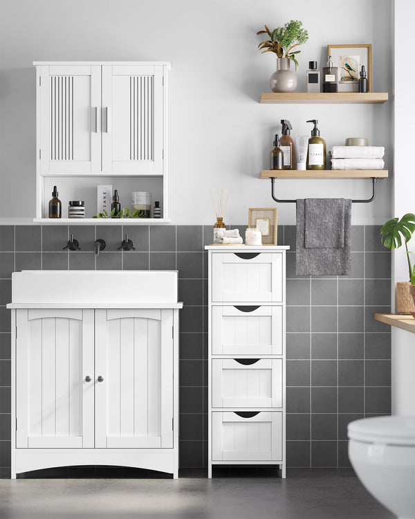 Meuble de salle de bain à 4 tiroirs, blanc