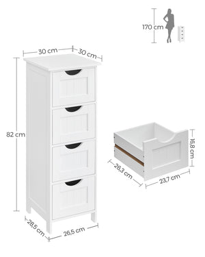 Meuble de salle de bain à 4 tiroirs, blanc