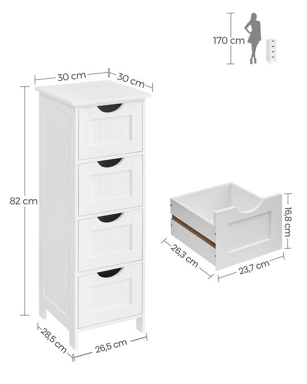 Meuble de salle de bain à 4 tiroirs, blanc