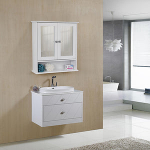 Armoire de salle de bain, armoire à miroir, murale, 56 x 13 x 58 cm, bois, blanc
