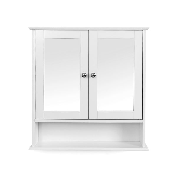 Armoire de salle de bain, armoire à miroir, murale, 56 x 13 x 58 cm, bois, blanc