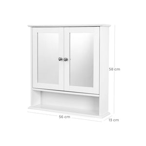 Armoire de salle de bain, armoire à miroir, murale, 56 x 13 x 58 cm, bois, blanc