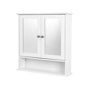 Armoire de salle de bain, armoire à miroir, murale, 56 x 13 x 58 cm, bois, blanc