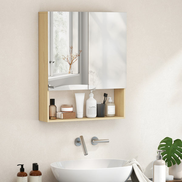 Badezimmerschrank mit Spiegeltüren und Regal zur Wandmontage Eiche