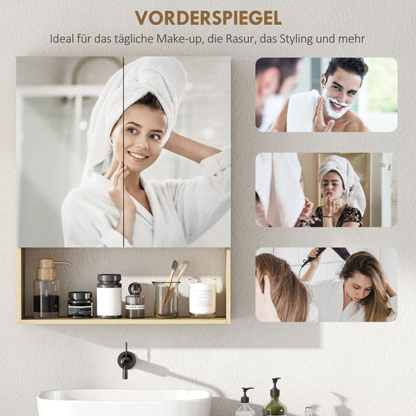 Badezimmerschrank mit Spiegeltüren und Regal zur Wandmontage Eiche