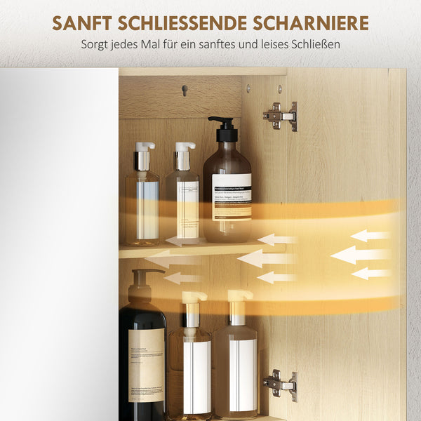 Badezimmerschrank mit Spiegeltüren und Regal zur Wandmontage Eiche