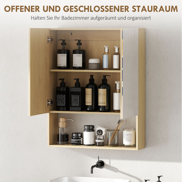 Badezimmerschrank mit Spiegeltüren und Regal zur Wandmontage Eiche