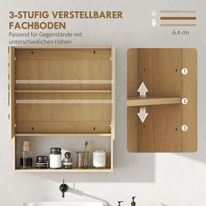 Badezimmerschrank mit Spiegeltüren und Regal zur Wandmontage Eiche