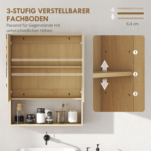 Badezimmerschrank mit Spiegeltüren und Regal zur Wandmontage Eiche