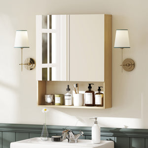 Badezimmerschrank mit Spiegeltüren und Regal zur Wandmontage Eiche