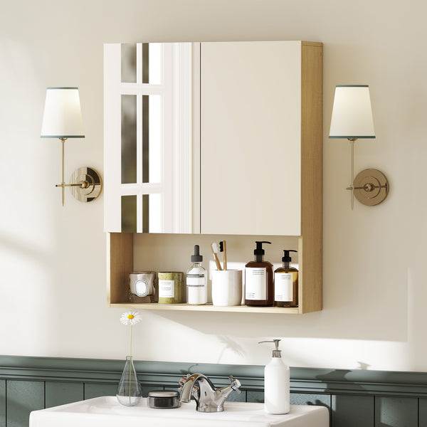 Badezimmerschrank mit Spiegeltüren und Regal zur Wandmontage Eiche