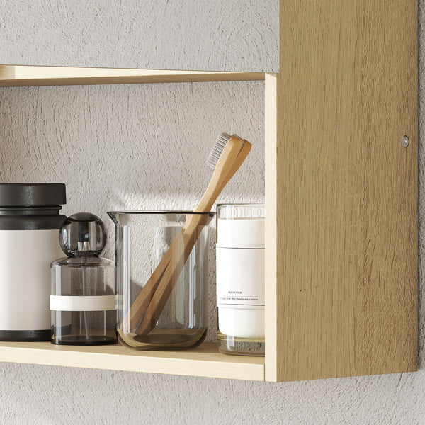 Badezimmerschrank mit Spiegeltüren und Regal zur Wandmontage Eiche