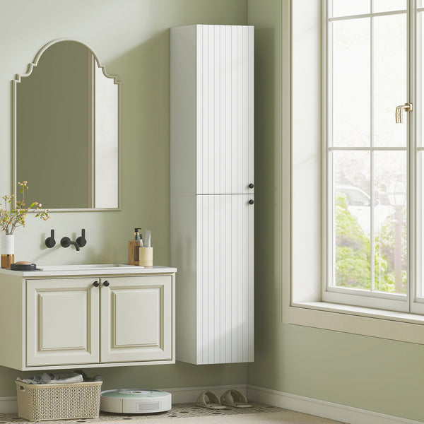 Badezimmerschrank wandmontiert mit 6 Regalen Stauraum weiss
