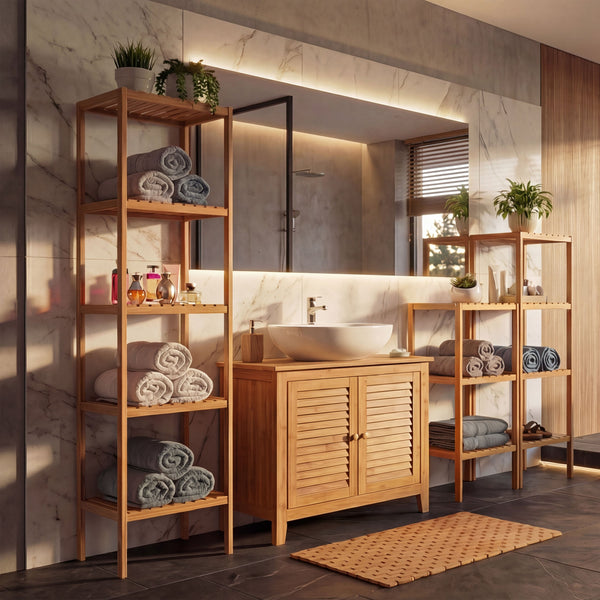 Badezimmerset Komplett Badmöbel Badschrank Bambus