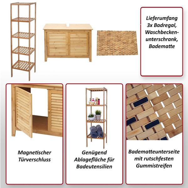 Badezimmerset Komplett Badmöbel Badschrank Bambus