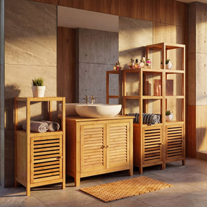 Badezimmerset Komplett Badmöbel Badschrank mit Tür Bambus