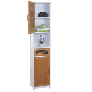 Badezimmerset Hochschrank Waschbeckenunterschrank Kommode Bambus weiss