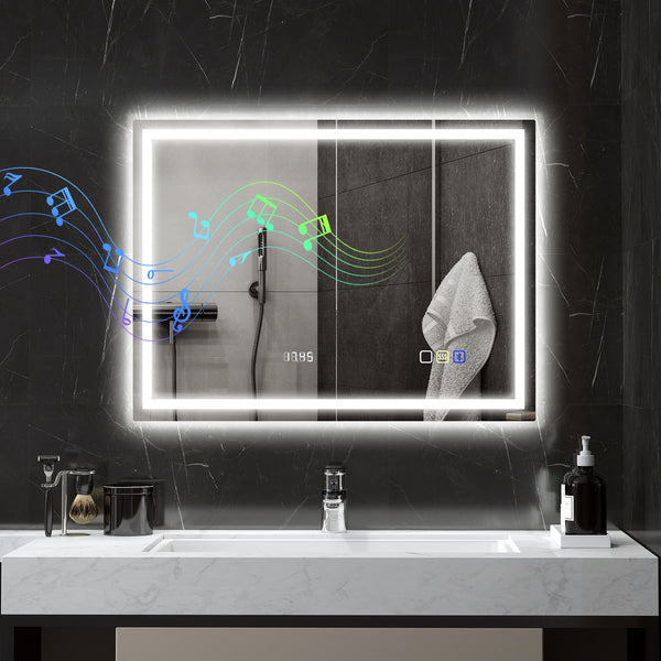 Badezimmerspiegel LED mit Uhr und Anti-Beschlag 600x800mm