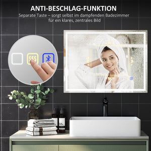 Badezimmerspiegel LED mit Uhr und Anti-Beschlag 600x800mm