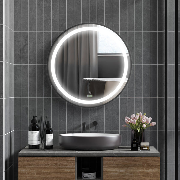 Badezimmerspiegel Rund Ø60cm LED Touch-Schalter Schwarz