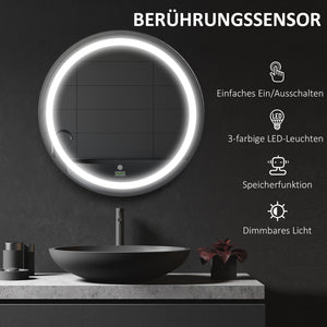 Badezimmerspiegel Rund Ø60cm LED Touch-Schalter Schwarz