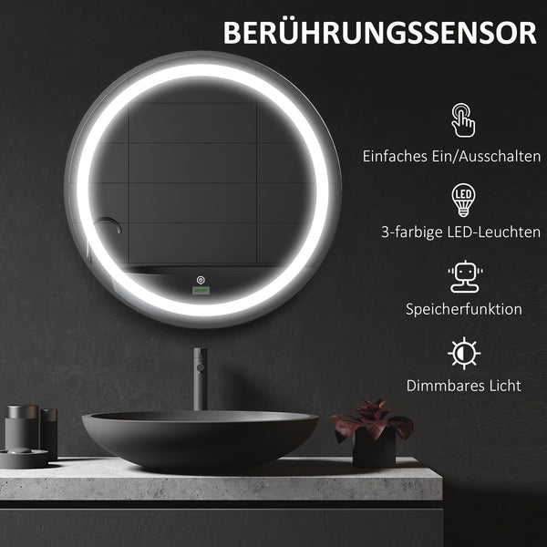 Badezimmerspiegel Rund Ø60cm LED Touch-Schalter Schwarz