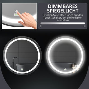 Badezimmerspiegel Rund Ø60cm LED Touch-Schalter Schwarz