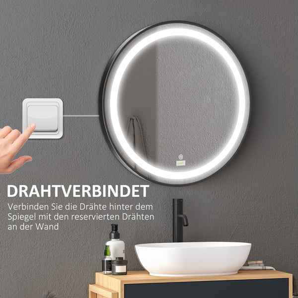 Badezimmerspiegel Rund Ø60cm LED Touch-Schalter Schwarz