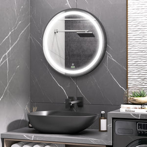 Badezimmerspiegel Rund Ø60cm LED Touch-Schalter Schwarz