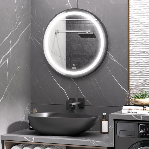 Badezimmerspiegel Rund Ø60cm LED Touch-Schalter Schwarz
