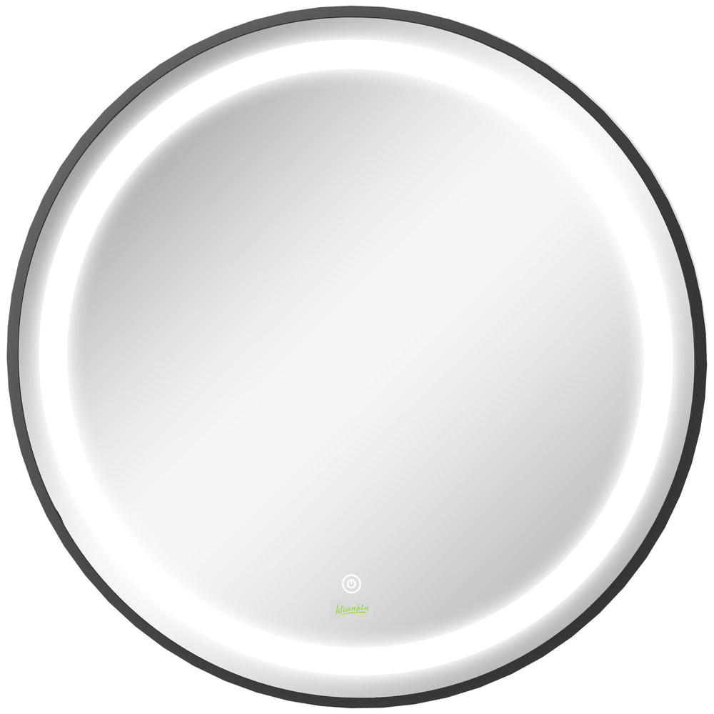 Bathroom mirror, round, Ø60cm, LED touch switch, black