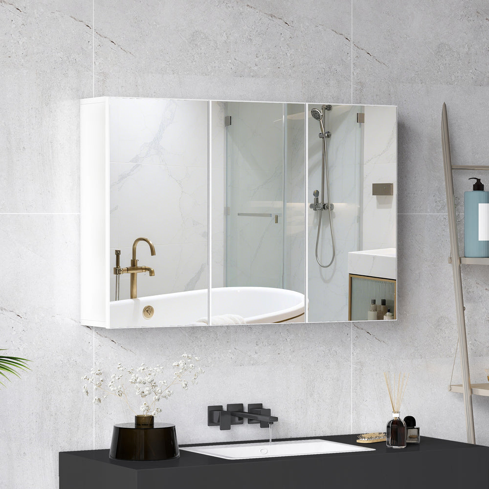 Badezimmerspiegelschrank mit 3 Spiegeltüren zur Wandmontage weiss