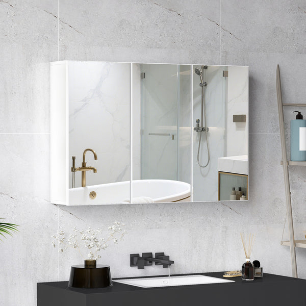 Badezimmerspiegelschrank mit 3 Spiegeltüren zur Wandmontage weiss
