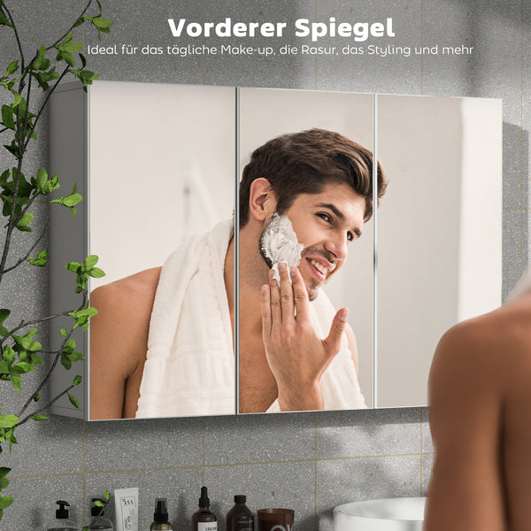 Badezimmerspiegelschrank mit 3 Spiegeltüren zur Wandmontage weiss