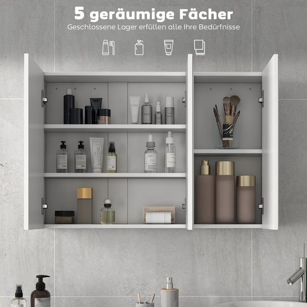 Badezimmerspiegelschrank mit 3 Spiegeltüren zur Wandmontage weiss