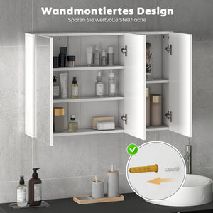 Badezimmerspiegelschrank mit 3 Spiegeltüren zur Wandmontage weiss