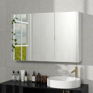 Badezimmerspiegelschrank mit 3 Spiegeltüren zur Wandmontage weiss