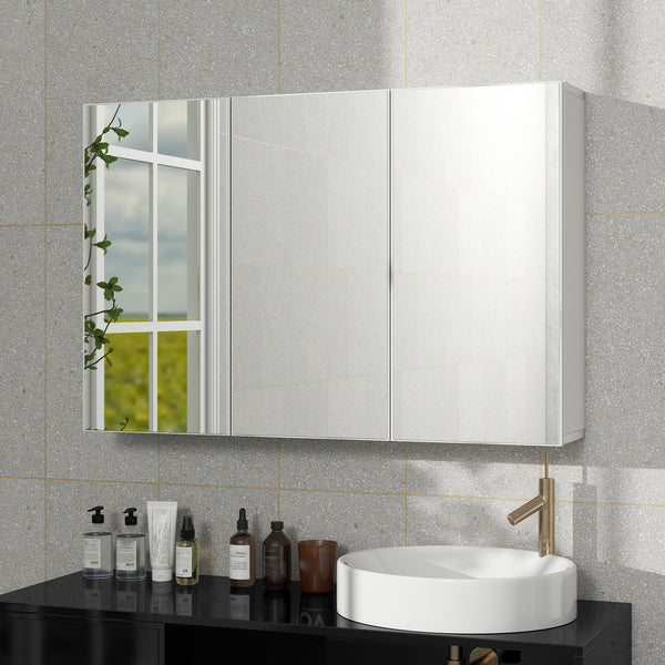 Badezimmerspiegelschrank mit 3 Spiegeltüren zur Wandmontage weiss