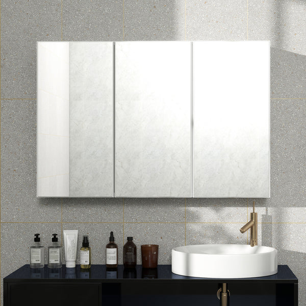 Badezimmerspiegelschrank mit 3 Spiegeltüren zur Wandmontage weiss