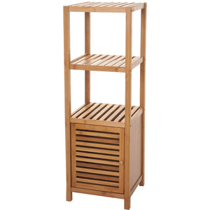 Badregal Bambus mit Tür Standregal Badezimmer 110x36x34cm