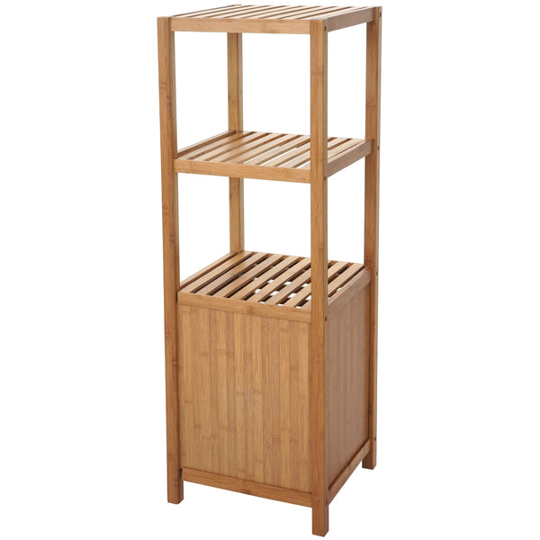 Badregal Bambus mit Tür Standregal Badezimmer 110x36x34cm