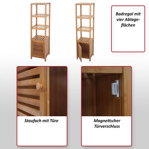 Badregal Bambus mit Tür Standregal Badezimmer 110x36x34cm