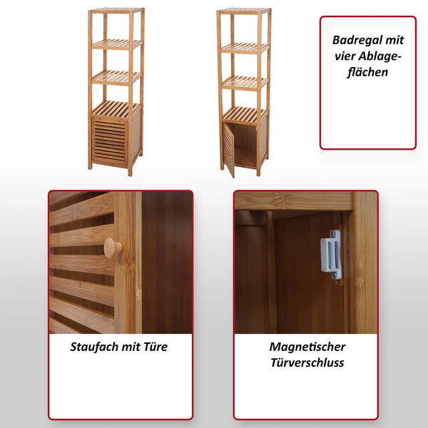 Badregal Bambus mit Tür Standregal Badezimmer 110x36x34cm