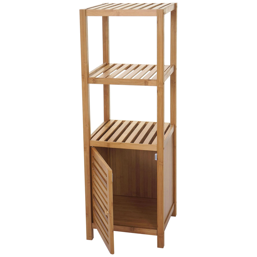 Badregal Bambus mit Tür Standregal Badezimmer 110x36x34cm